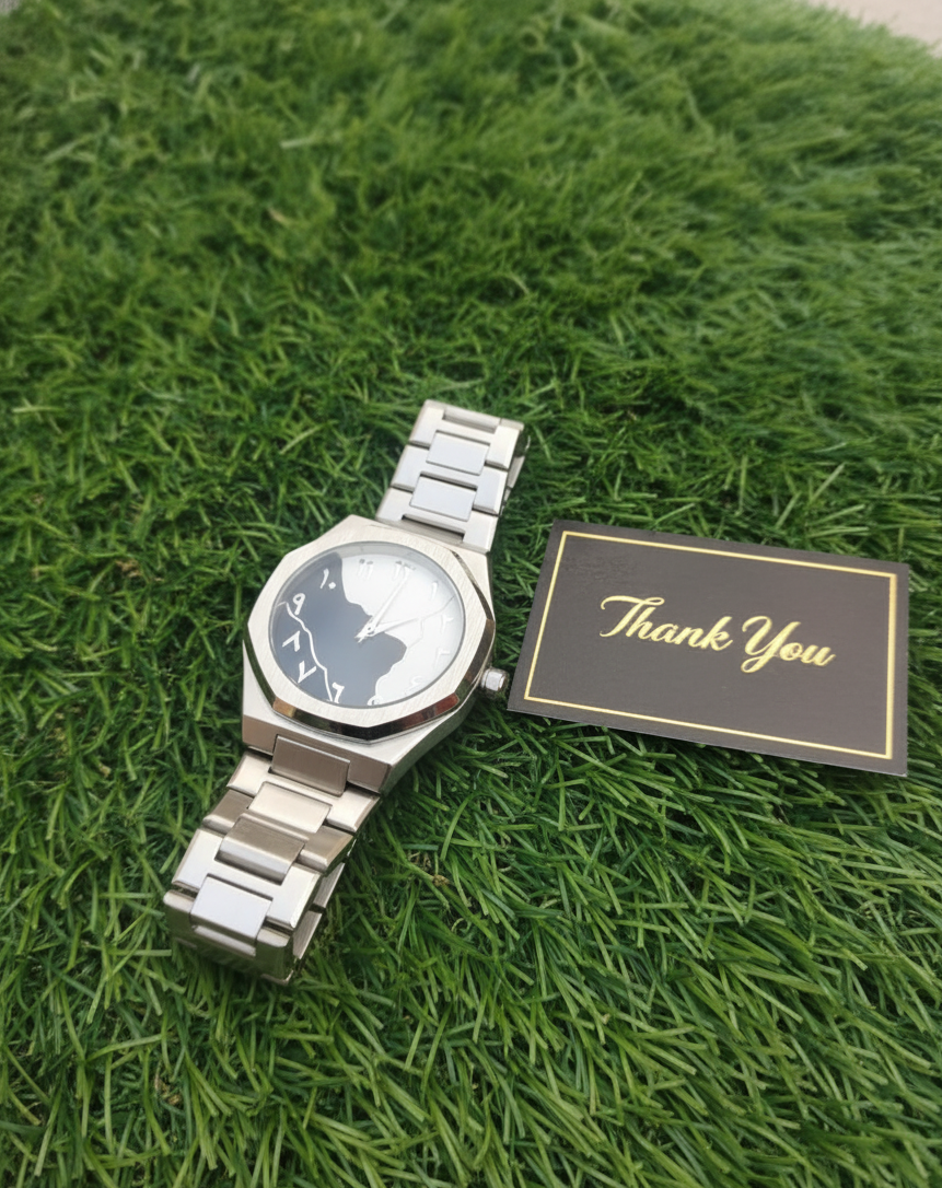 Arabic Dial Silver Aura Metallic Black & White Dial