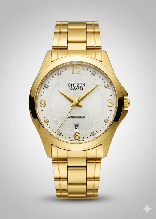 Gold Citizen watch on a gray background