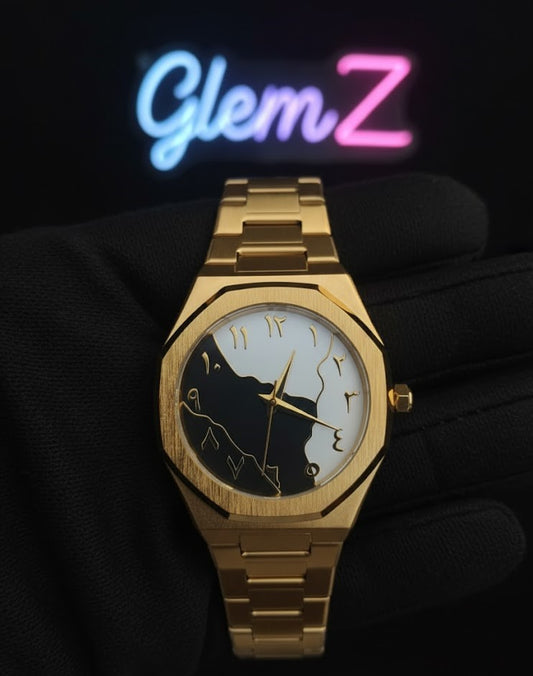 Arabic Dial Golden Aura Metallic Black & White Dial