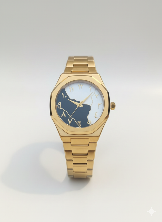 Arabic Dial Golden Aura Metallic Black & White Dial